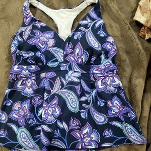 Lands End swing tankini top 14W